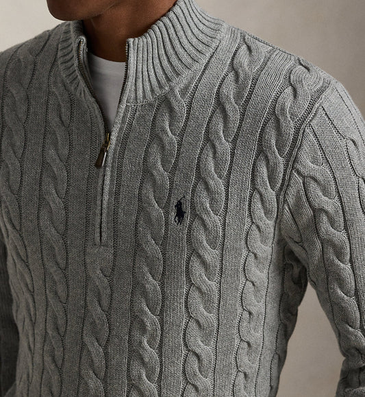 gray Quarter Zip with logo in the chest