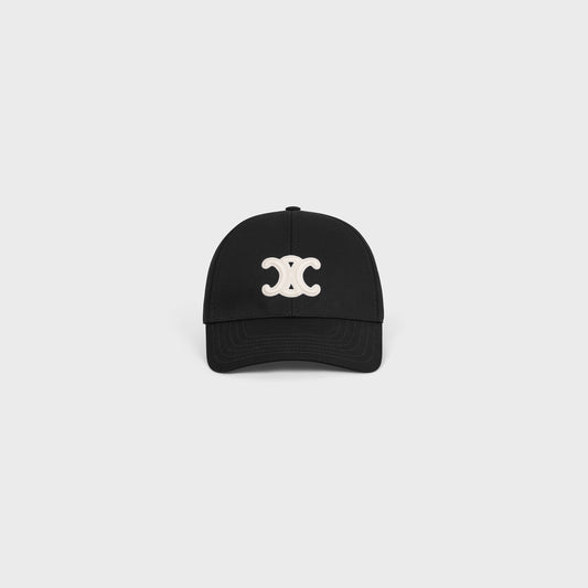 black curved cap with white logo