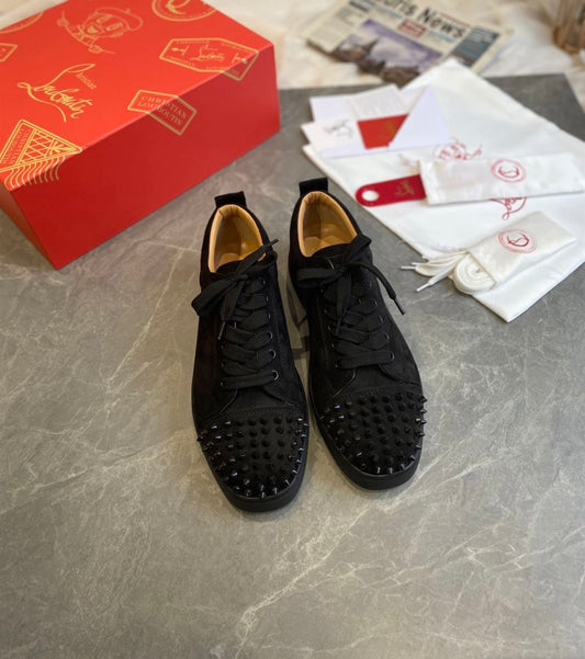 Black Spiked Sneakers with Red Sole