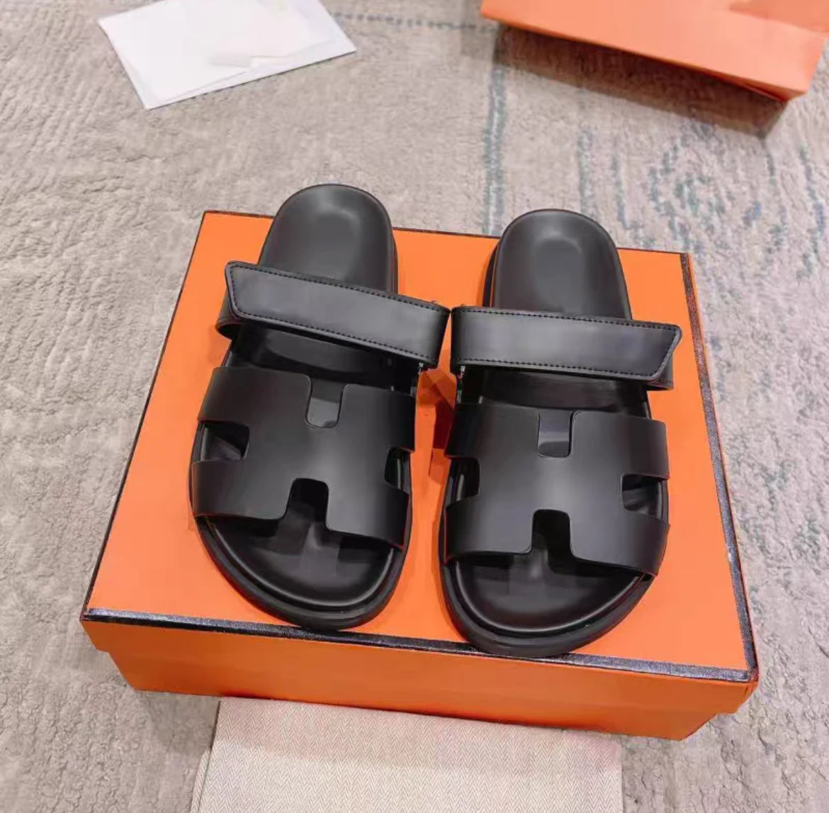 black Viral H sandals old money