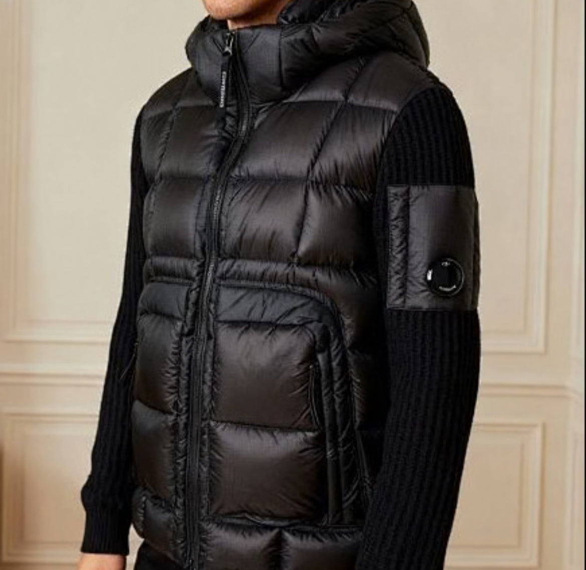 Black cardigan hooded with pocket & logo on sleeves