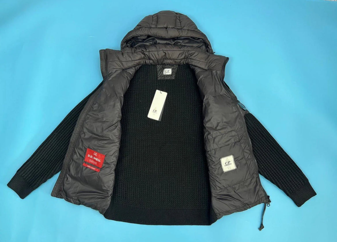 Black cardigan hooded with pocket on sleeves