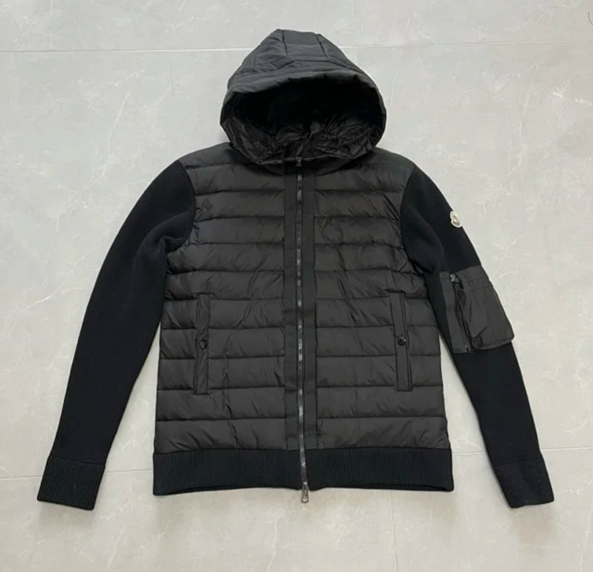 Navy cardigan hooded with pocket on sleeves