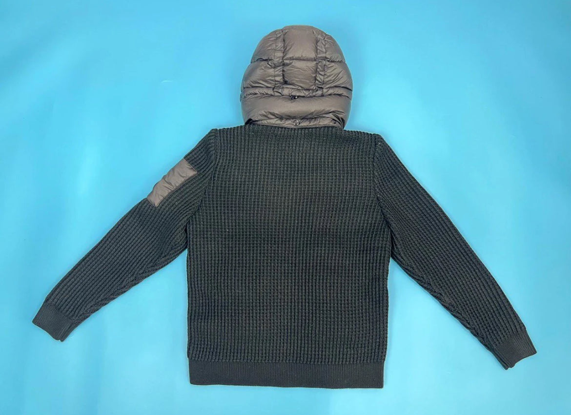 Black cardigan hooded with pocket on sleeves