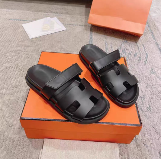 black Viral H sandals old money