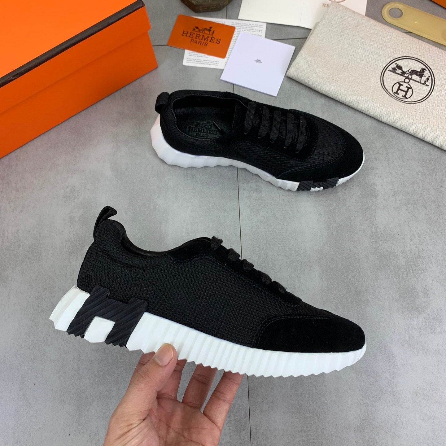 H Striped Leather Sneakers